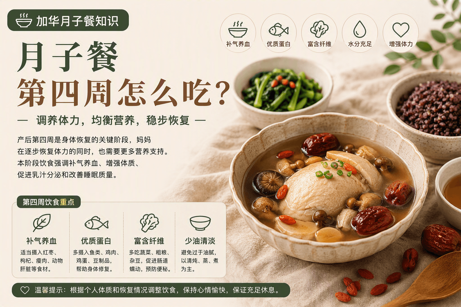 月子餐第四周怎么吃？产后第四周饮食安排指南