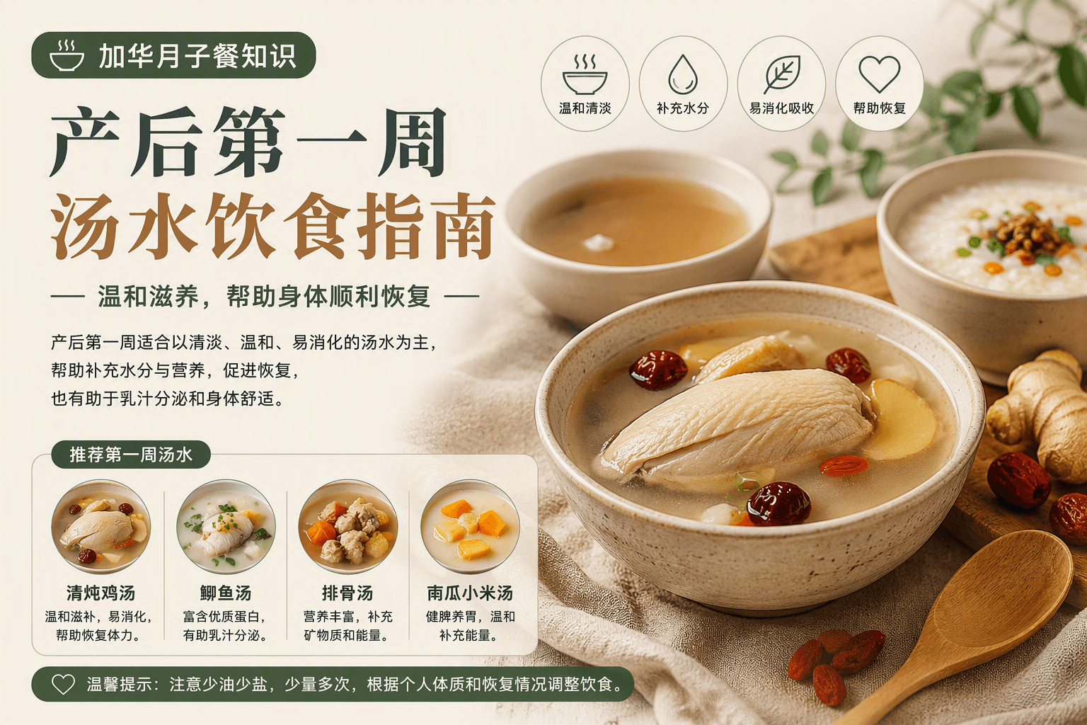 产后第一周汤品怎么安排？